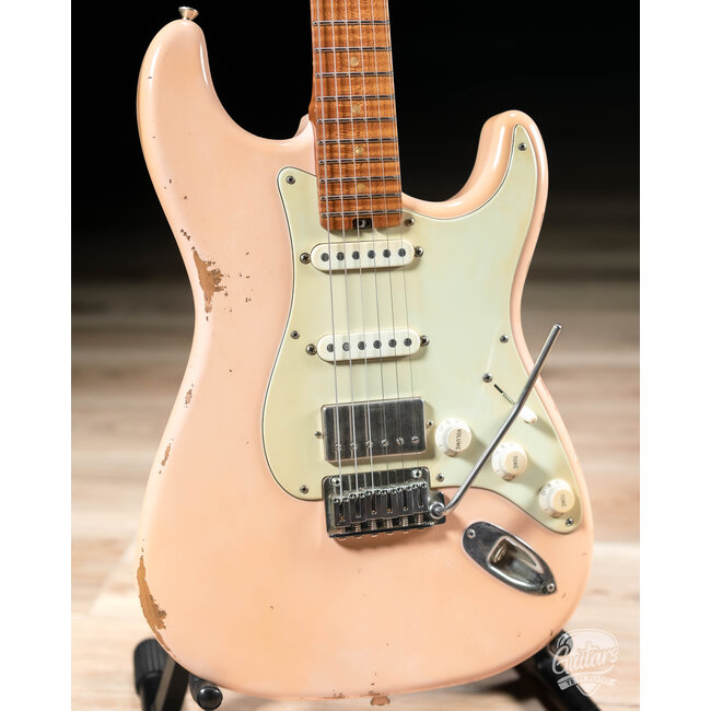 Shabat Lynx HSS Alder S-Style w/ Flame Roasted Maple & Stainless Frets – Shell Pink