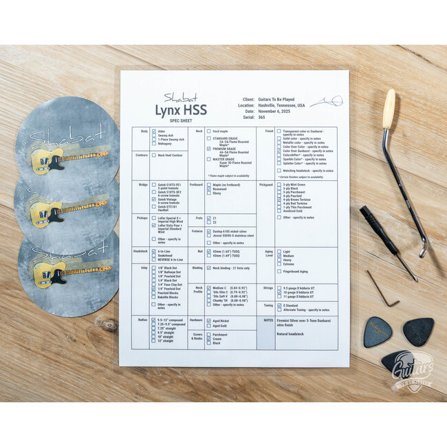 Shabat Lynx Alder HSS w/ Rosewood & Lollar 64’s/Imperial – Firemist Silver/3TSB