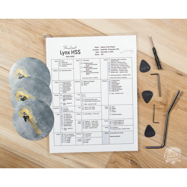 Shabat Lynx HSS Alder S-Style w/ Flame Roasted Maple & Ebony – Cosmic Blue