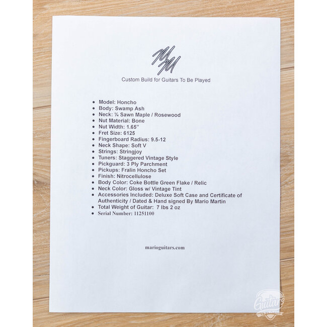 Mario Martin Guitars Honcho Swamp Ash w/ Rosewood – Coke Bottle Green Flake