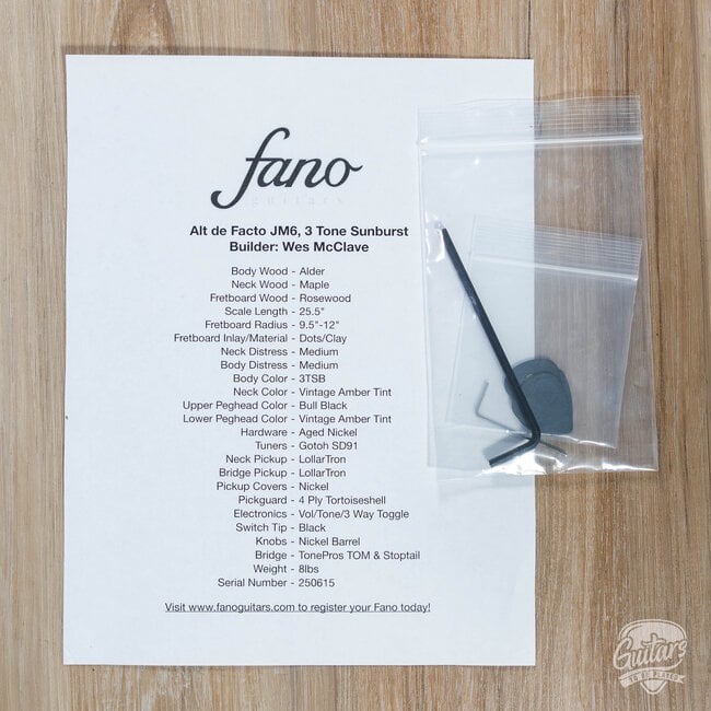 Fano JM6 Alt de Facto LollarTron Humbucker Guitar w/ Gigbag – 3-Tone Sunburst