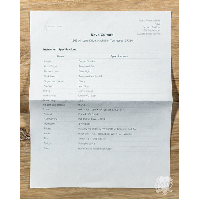 Novo Custom Serus J Fralin P-90 Guitar w/ Chunky C Neck & Ebony – Copper Sparkle