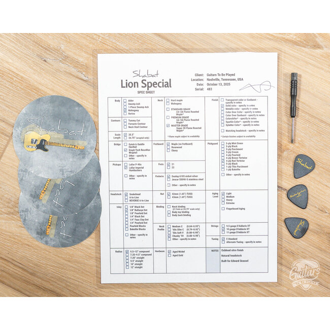 Shabat Lion Special Mahogany Body w/ Roasted Flame Maple & Imperials – Oxblood