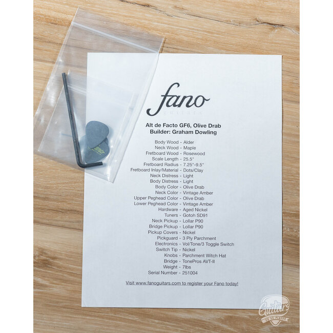Fano GF6 Alt de Facto Lollar P-90 Semi-Hollow Guitar w/ Wraptail – Olive Green