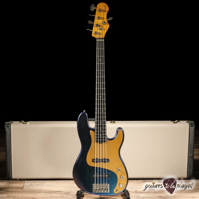 Shabat Tiger 5 String J-Bass w/ Ebony Fretboard – Cosmic Blue Colorshift