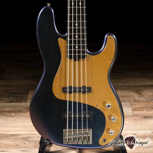 Shabat Tiger 5 String J-Bass w/ Ebony Fretboard – Cosmic Blue Colorshift