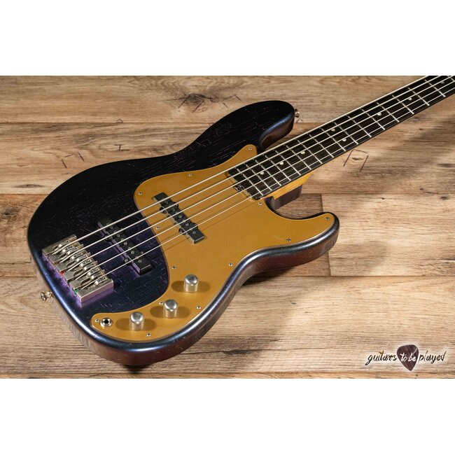 Shabat Tiger 5 String J-Bass w/ Ebony Fretboard – Cosmic Blue Colorshift