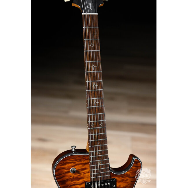 Knaggs Kenai T1 Quilt Top Flame Maple Neck & Indian Rosewood Guitar – Aged Scotch