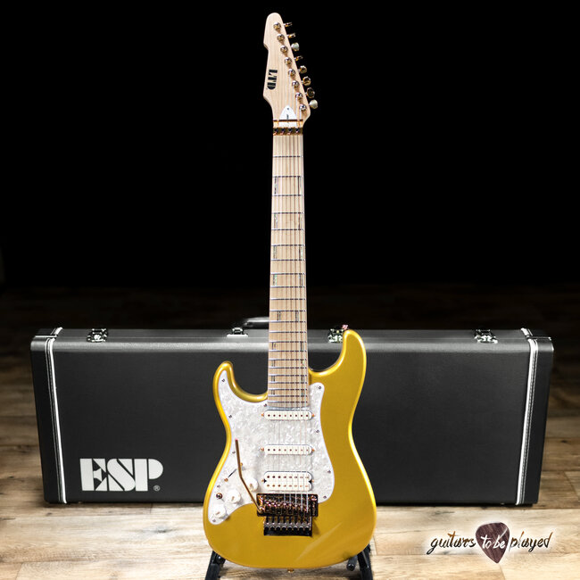 ESP LTD JRV-8 LH Javier Reyes Left-Handed 8-String Guitar w/ Case –Metallic Gold