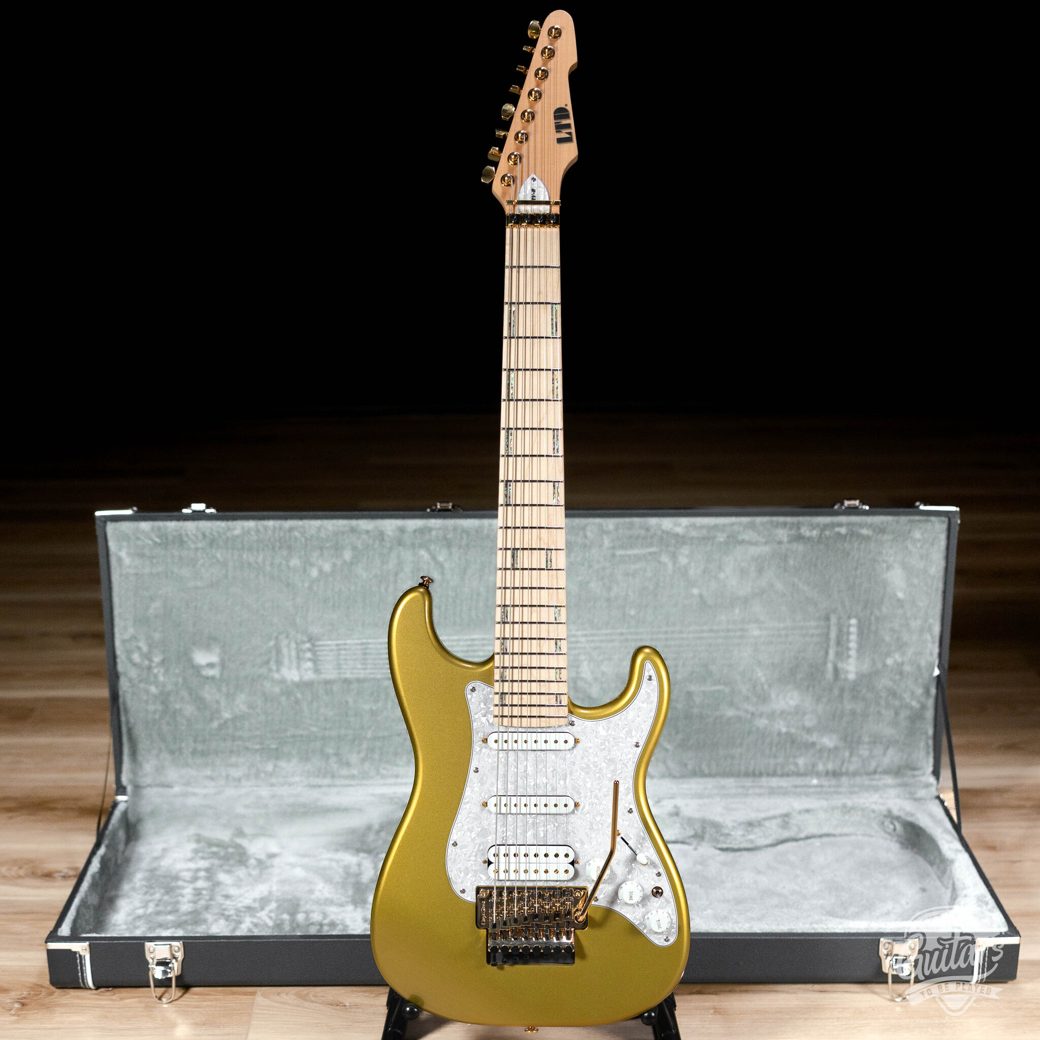 ESP LTD JRV-8 Javier Reyes 8-String Guitar w/ Case – Metallic Gold