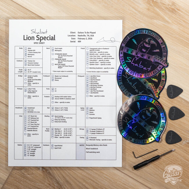 Shabat Lion Special Mahogany Neck/Body Guitar w/ Stainless Frets – Burgundy Mist