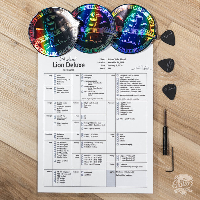 Shabat Lion Deluxe Mahogany Neck/Body Guitar w/ Ebony & Lollar Imperials – Black