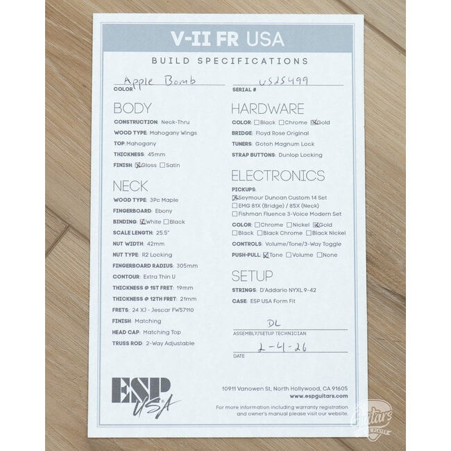 ESP USA V-II NTB FR Floyd Rose Seymour Duncan Guitar – Apple Bomb