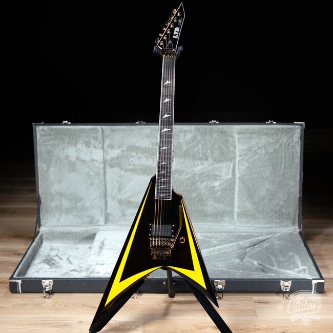 ESP LTD Alexi Laiho Arrowhead 20th Anniversary Guitar – Black w/Yellow Pinstripe