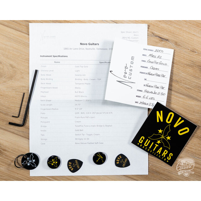 Novo Custom Miris H2 Ebony FB & 24.75" Scale w/ Fralin Pure PAF's – Gold Top