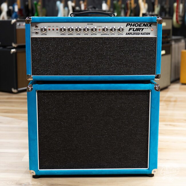 Amplified Nation Phoenix Fury 50W Skyliner Head & EV 112 Cab – Turquoise Suede