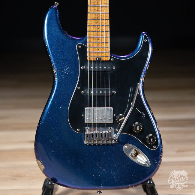 Shabat Lynx HSS Alder S-Style w/ Flame Maple & Stainless Frets – Cosmic Blue