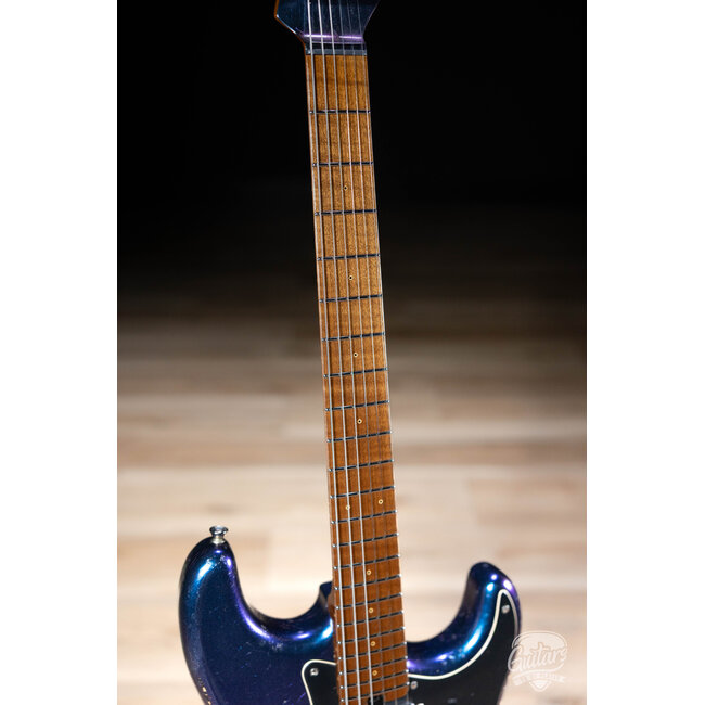 Shabat Lynx HSS Alder S-Style w/ Flame Maple & Stainless Frets – Cosmic Blue