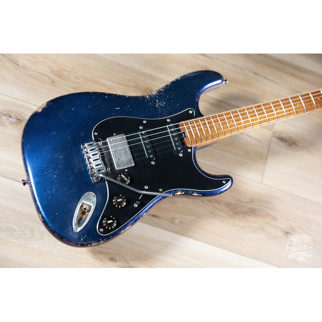 Shabat Lynx HSS Alder S-Style w/ Flame Maple & Stainless Frets – Cosmic Blue