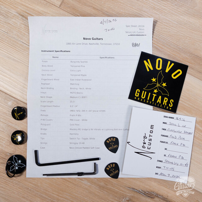 Novo Custom Serus J Left-Handed Guitar w/ Fralin P-90s – Burgundy Sparkle