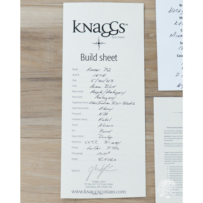 2023 Knaggs Kenai P2 Lollar P-90's w/ Case – Miami Blue