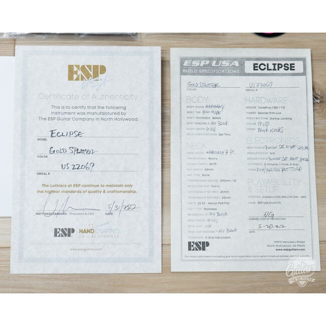 2022 ESP USA Eclipse Guitar Full Thickness w/ Duncans – Gold Splatter