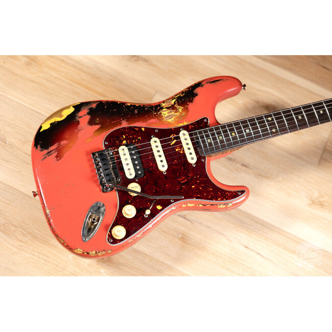 Shabat Lynx HSS Swamp Ash S-Style w/ Stainless Frets – Fiesta Red over 3TSB