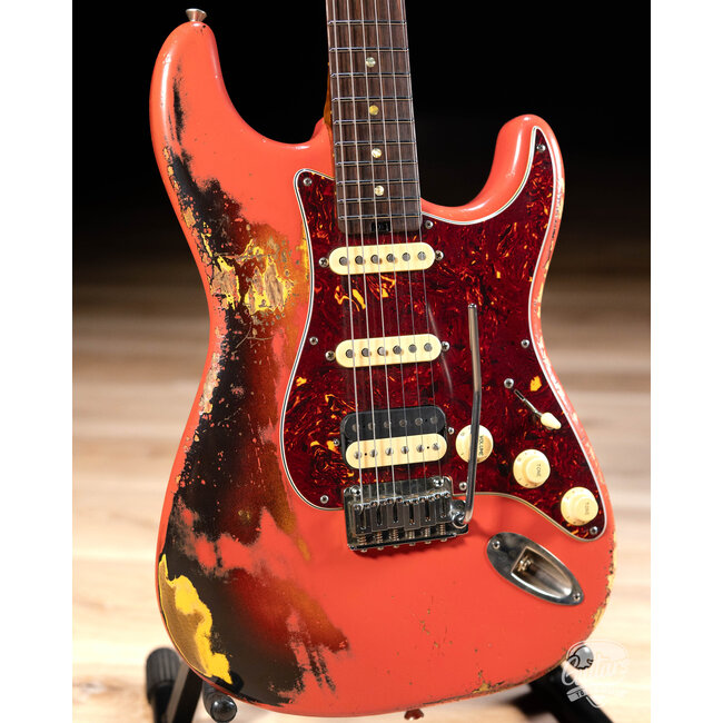 Shabat Lynx HSS Swamp Ash S-Style w/ Stainless Frets – Fiesta Red over 3TSB