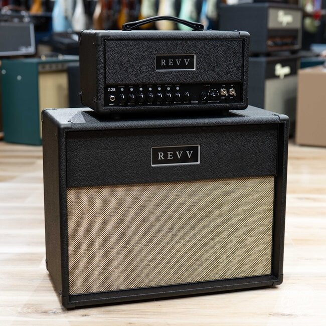 Revv G25 25/4W 2-Channel 6V6 Tube Amp Head w/ 1x12 Cab & Speaker Cable – Black