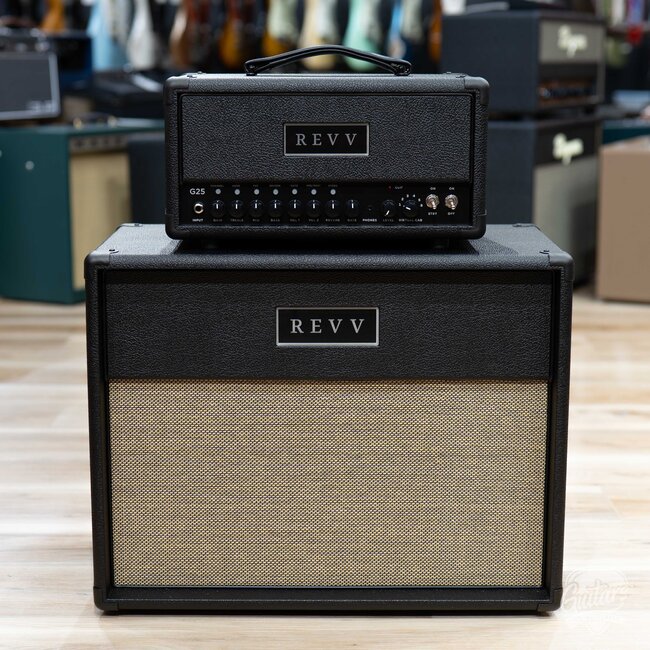 Revv G25 25/4W 2-Channel 6V6 Tube Amp Head w/ 1x12 Cab & Speaker Cable – Black