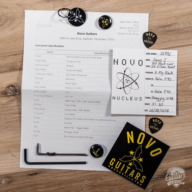 Novo Dealer Limited Nucleus Serus J Guitar – Bull Black over ‘64 3-Tone Burst
