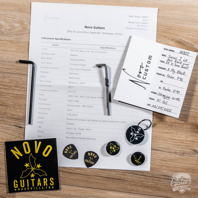 Novo Dealer Limited Nucleus Serus J Left-Handed Guitar–Bull Black over ‘64 Burst