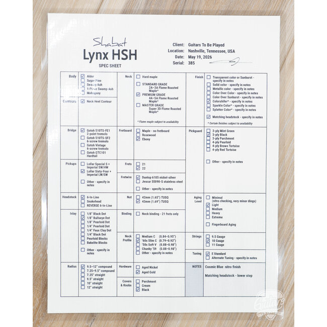 Shabat Lynx HSH Alder S-Style w/ Flame Roasted Maple & Ebony – Cosmic Blue