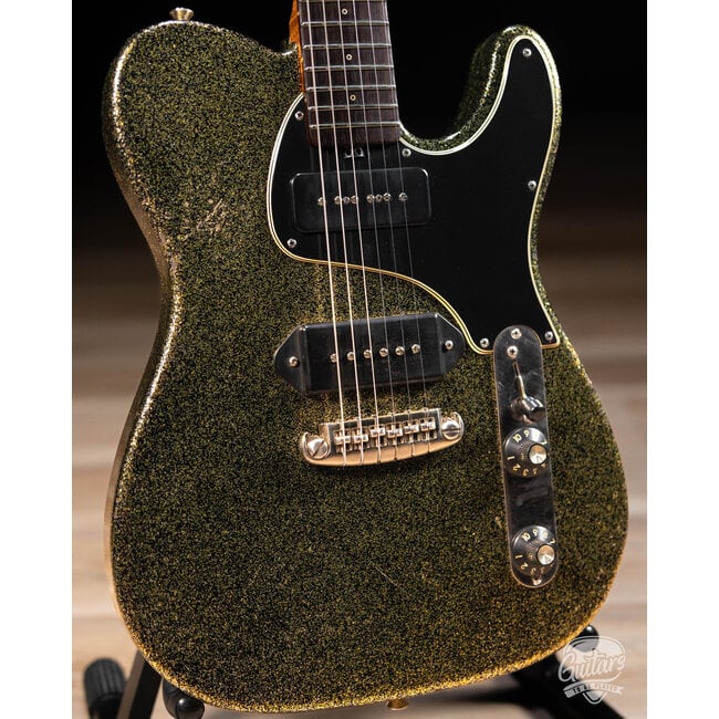Shabat Lion Special Mahogany Body w/ P-90s & Flame Maple Neck–Gold/Black Sparkle