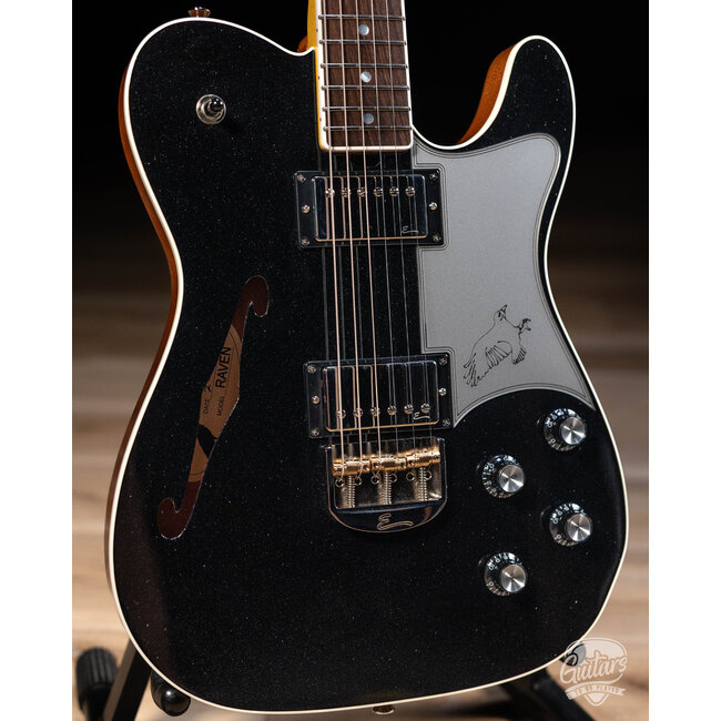 Elliott Raven Standard Spruce Top Semi-Hollow Guitar – Black Sparkle