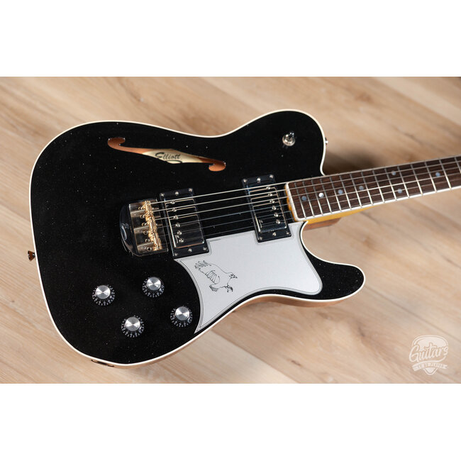 Elliott Raven Standard Spruce Top Semi-Hollow Guitar – Black Sparkle