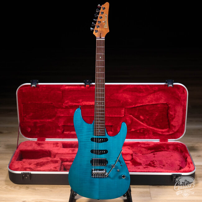 Ibanez MMN1 Martin Miller Signature Guitar w/ Case – Transparent Aqua Blue