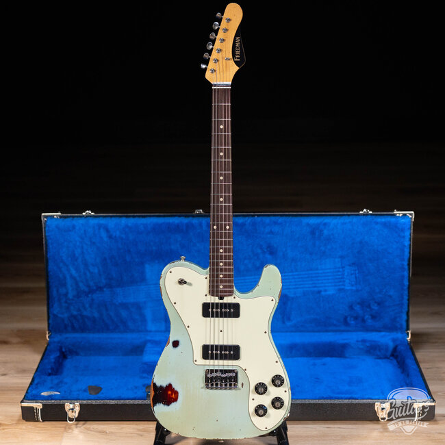 Friedman Vintage T Alder P-90 Guitar w/ Rosewood – Daphne Blue over 3-Tone Burst