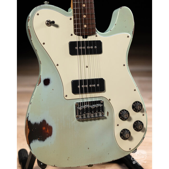 Friedman Vintage T Alder P-90 Guitar w/ Rosewood – Daphne Blue over 3-Tone Burst