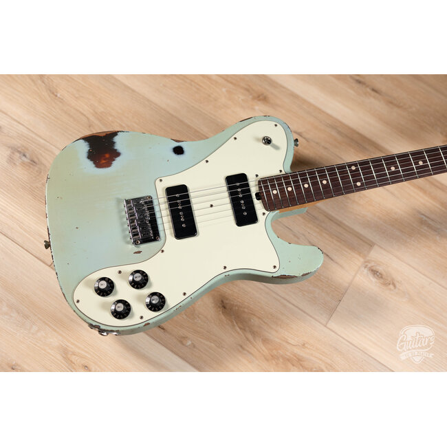 Friedman Vintage T Alder P-90 Guitar w/ Rosewood – Daphne Blue over 3-Tone Burst