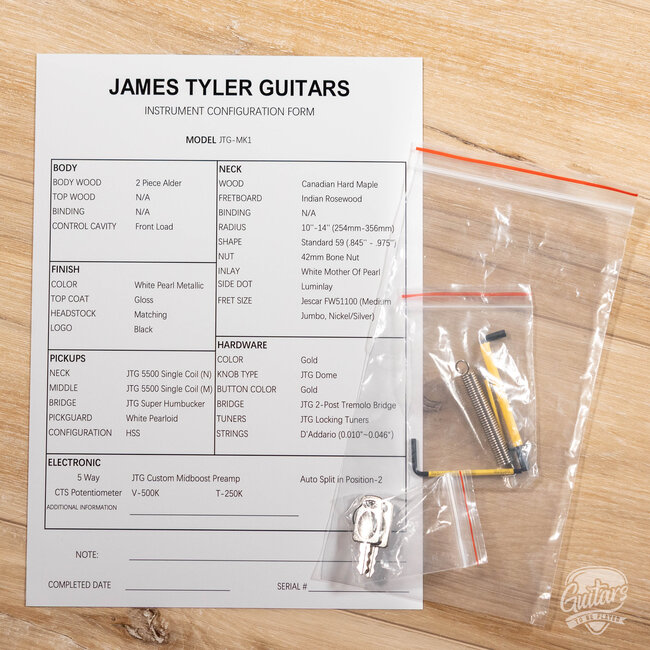 James Tyler Guitars JTG-MK1 S-Style Guitar w/ Case – White Pearl Metallic