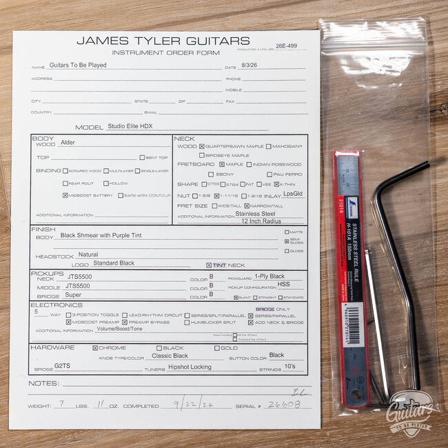 James Tyler Guitars Studio Elite HDX – Black Shmear with Purple Tint