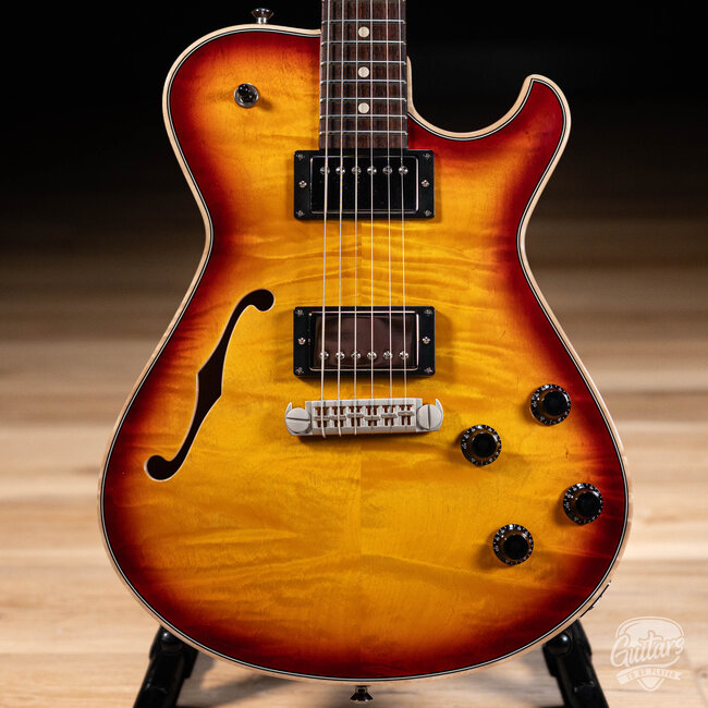 Knaggs Kenai T2 Flame Top Hollowbody Guitar w/ Wraptail–Dark CherryBurst (Gloss)
