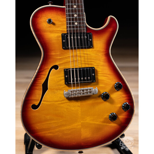 Knaggs Kenai T2 Flame Top Hollowbody Guitar w/ Wraptail–Dark CherryBurst (Gloss)