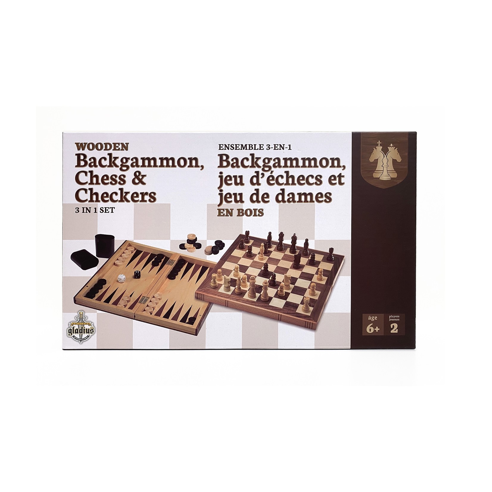 Gladius Ens. 3 en 1 Backgammon échecs et dame