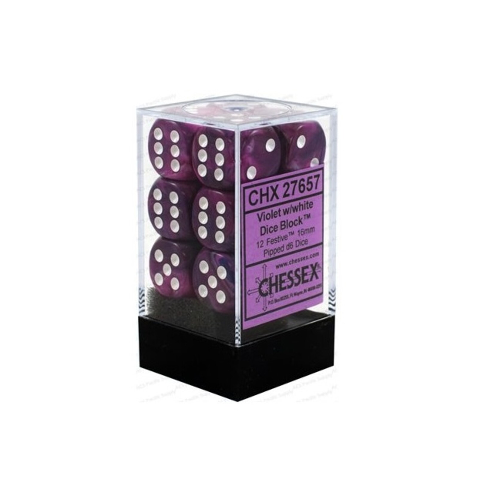 Chessex Brique de 12 d6 16mm Festive violet avec points blancs