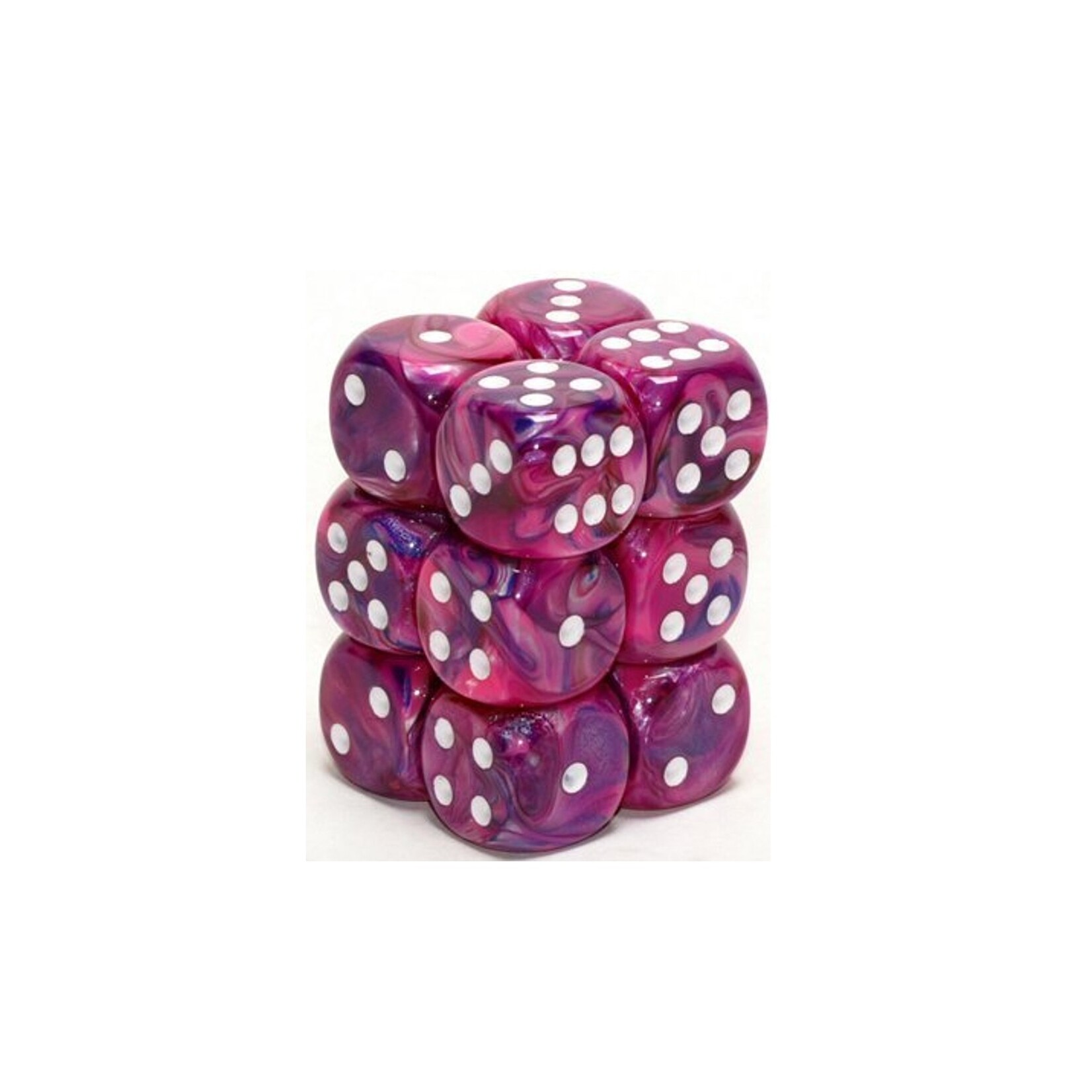 Chessex Brique de 12 d6 16mm Festive violet avec points blancs