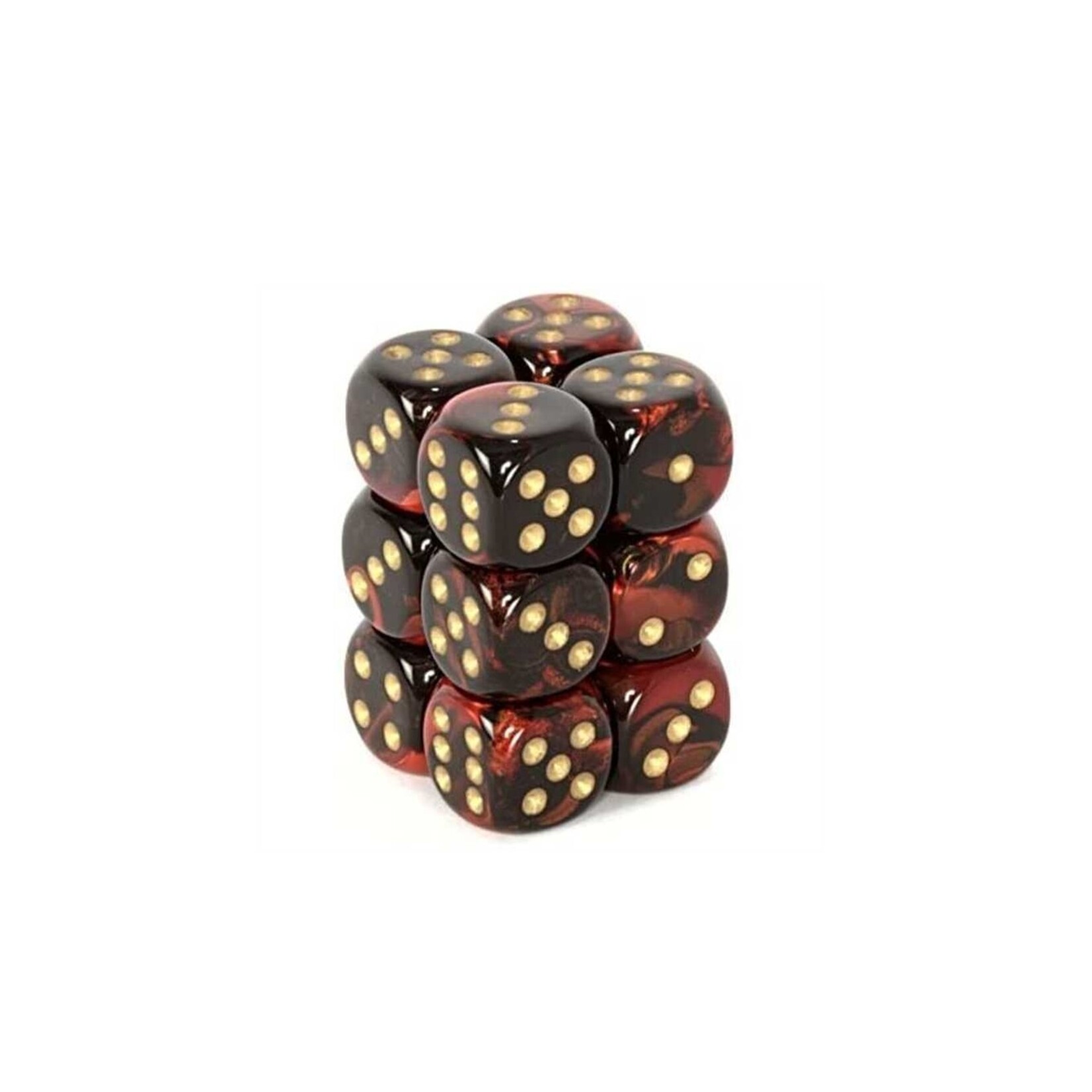 Chessex Brique de 12 d6 16mm Gemini noir/rouge avec points dorés