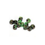 Chessex Brique de 12 d6 16mm Gemini noir/vert avec points dorés