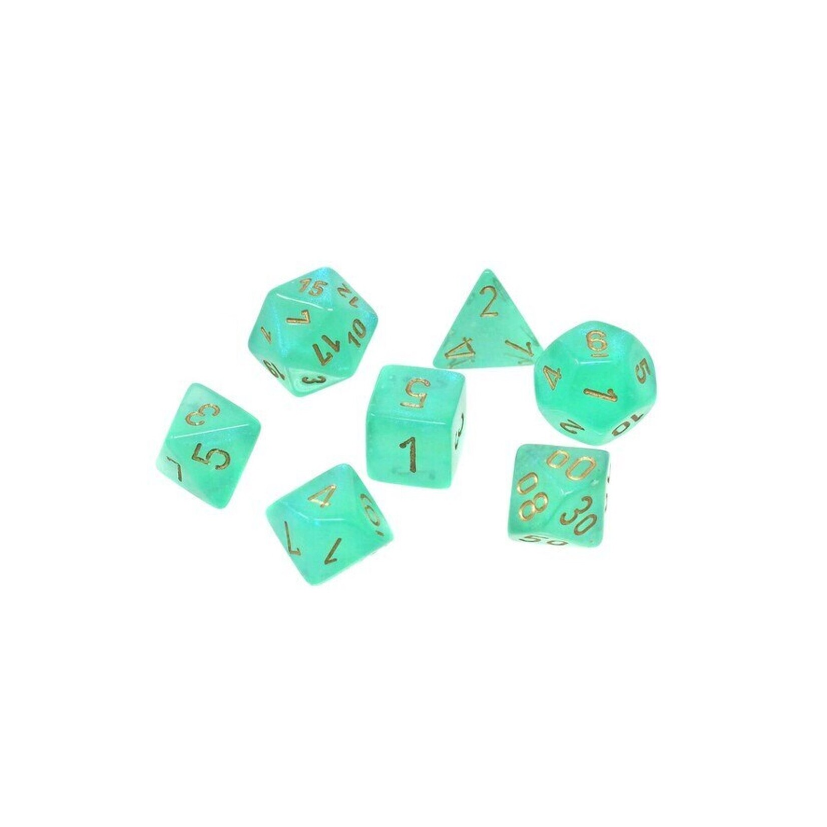 Chessex Ensemble de 7 dés polyédriques Borealis Luminary - Vert pâle avec chiffres dorés